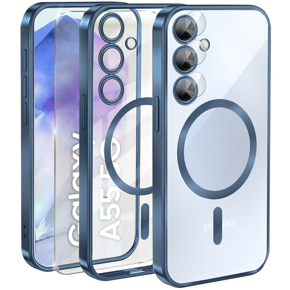 Калъф за Samsung Galaxy A55 5G, Electro MagSafe, син + стъкло за екран