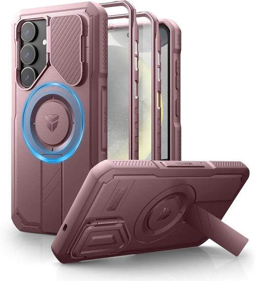 Брониран калъф за Samsung Galaxy S25+ Plus, Dexnor CamProtect MagSafe, розов (Две рамки)