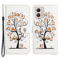 Калъф с капак за Motorola Moto G53 5G / G23 / G13, Wallet, Cat & Tree, бял