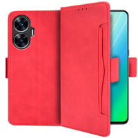 Калъф с капак за Realme C55, Card Slot, червен