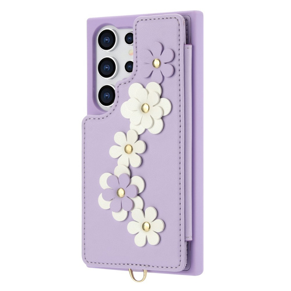 Калъфът за Samsung Galaxy S25 Ultra, Leather Flower Card Slot, лилав