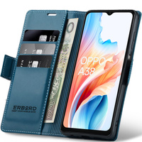 Калъф за Oppo A18 4G / A38 4G, ERBORD Glossy Litchi, портфейл с капак, син