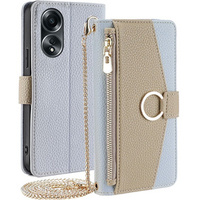 Калъфът с цип Wallet Zipper Pocket за Oppo A58 4G, Wallet Zipper Pocket, с огледало, син