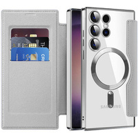 Калъф с капак за Samsung Galaxy S24 Ultra, RFID Wallet MagSafe CamShield, сребърен