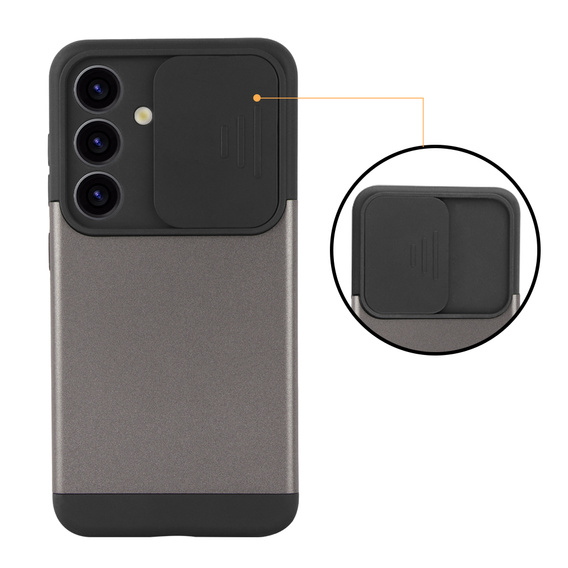Калъфи за Samsung Galaxy S24, ERBORD CamProtect Slide Camera, сив gunmetal