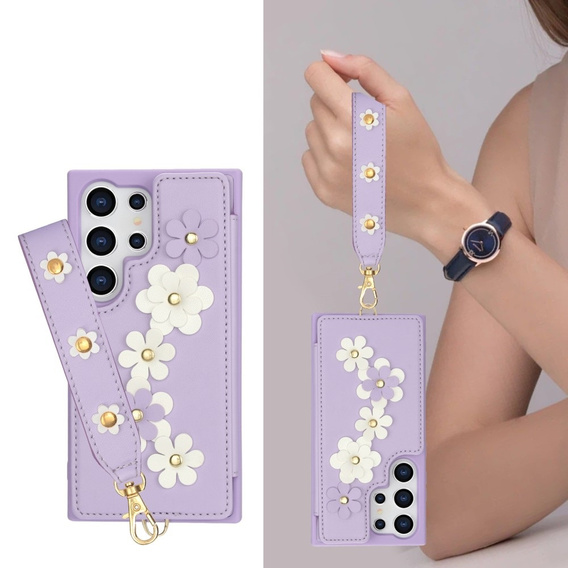 Калъфът за Samsung Galaxy S25 Ultra, Leather Flower Card Slot, лилав