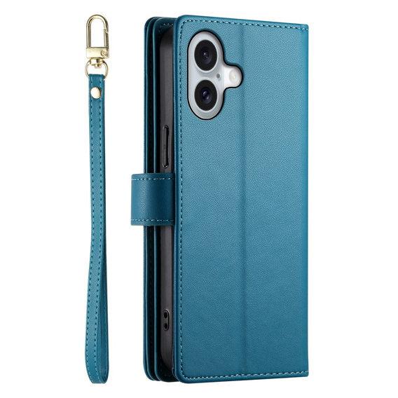 Калъф с капак за iPhone 16, Wallet Zipper Pocket, син