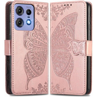 Калъф с капак за Motorola Edge 50 Pro, Butterfly, розов rose gold