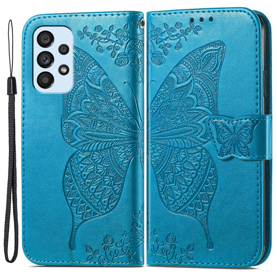 Калъф с капак за Samsung Galaxy A53 5G, Butterfly, син
