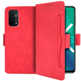 Калъф с капак за OPPO A54 5G / A74 5G / A93 5G, Card Slot, червен