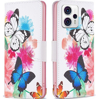 Калъф с капак за Motorola Moto G53 5G / G23 / G13, Wallet, butterfly, бял