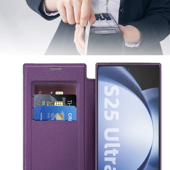 Калъф с капак за Samsung Galaxy S25 Ultra, RFID Wallet MagSafe CamShield, лилав