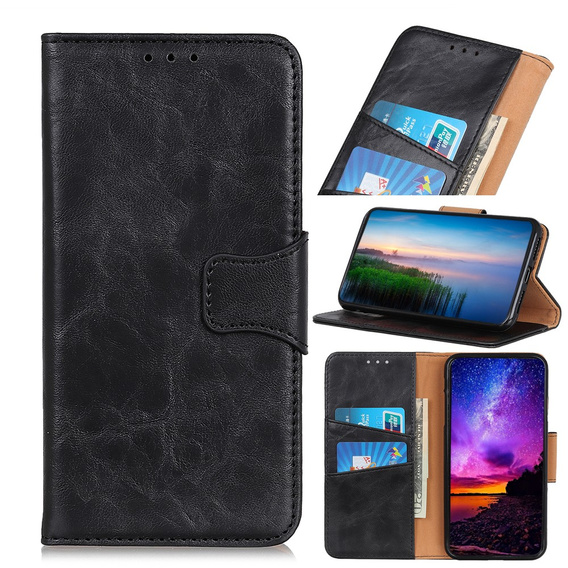 Калъф с капак за OnePlus Nord 2 5G, Split Leather Wallet, черен