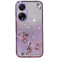 Калъф за Oppo A58 4G, Glitter Flower, лилав