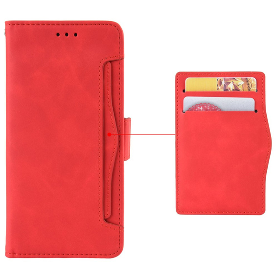 Калъф с капак за Xiaomi Redmi 13, Card Slot, червен