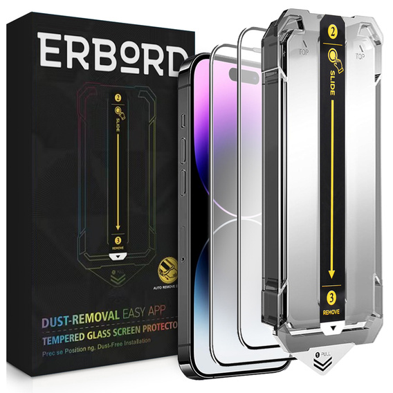 2x Закалено стъкло за iPhone 15 Pro, ERBORD Easy App Full Screen Protector