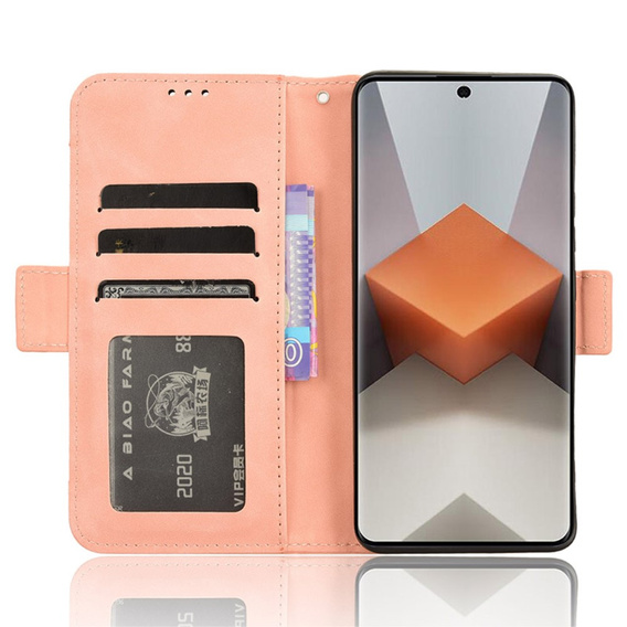 Калъф с капак за Xiaomi Redmi Note 13 Pro+, Card Slot, розов