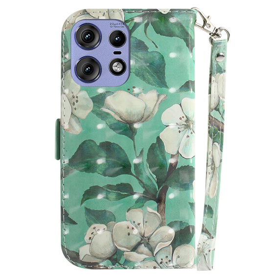 Калъф с капак за Motorola Edge 50 Pro 5G, Wallet, Flowers бял