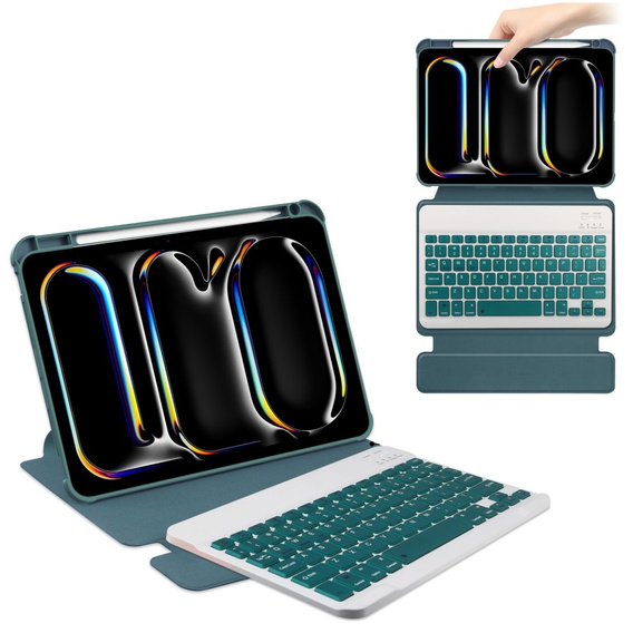 Калъф с клавиатура за iPad Pro 11" 2024 (5 gen.), Rotary 360° Leather, тъмнозелен