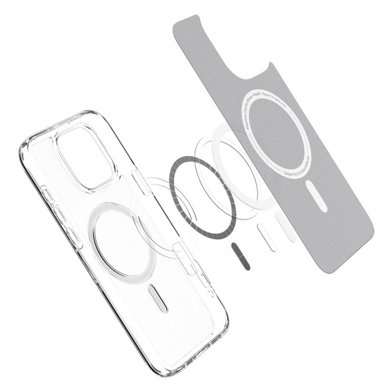 Калъфът MagSafe Spigen за iPhone 16 Pro, Ultra Hybrid, прозрачен / бял + 9H закалено стъкло