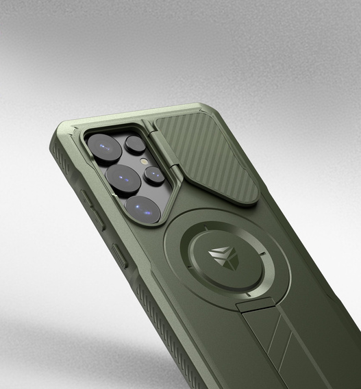 Брониран калъф за Samsung Galaxy S25 Ultra, Dexnor CamProtect MagSafe, зелен (Две рамки)