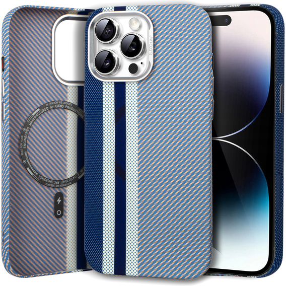 Калъфът за iPhone 14 Pro Max, Carbon Fiber MagSafe, син