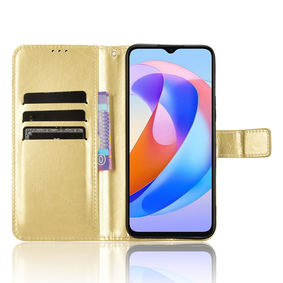 Калъф с капак за Honor Magic 6 Lite 5G, Crazy Horse Wallet, златен