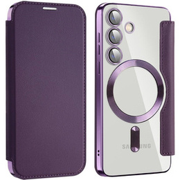 Калъф с капак за Samsung Galaxy S24, RFID Wallet MagSafe CamShield, лилав