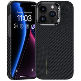 Калъфът BENKS Kevlar за iPhone 15 Pro Max, за MagSafe, въглеродни влакна, черен