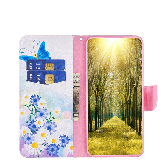 Калъф с капак за Xiaomi Redmi Note 13 Pro 5G, Wallet, Butterfly & Flowers бял