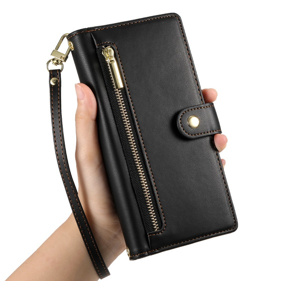 Калъф с капак за Samsung Galaxy S25+ Plus, Wallet Zipper Pocket, черен