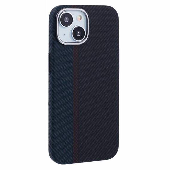 Калъфът за iPhone 14, Carbon Fiber MagSafe, черно / синьо