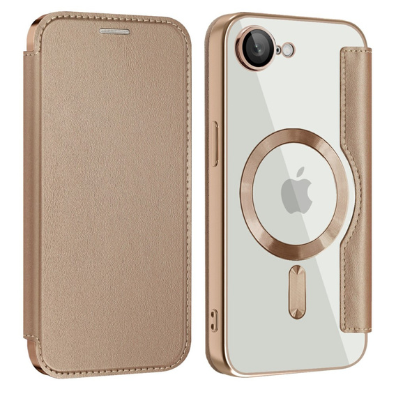 Калъф с капак за iPhone 16E, RFID Wallet MagSafe CamShield, златен