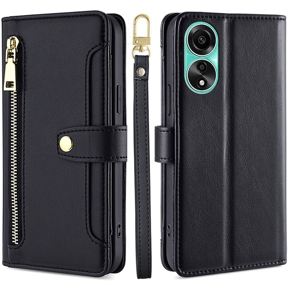 Калъф с капак за Oppo A78 4G, Wallet Zipper Pocket, черен