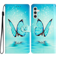 Калъф с капак за Samsung Galaxy A25 5G, Wallet, Butterfly, син + 9H стъкло