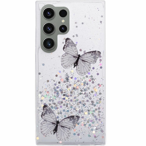 Калъф за Samsung Galaxy S24 Ultra, Glitter Butterfly, бял