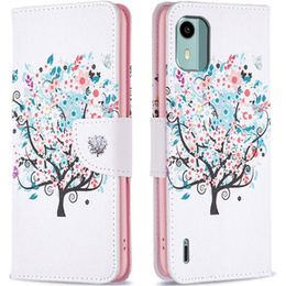 Калъф с капак за Nokia C12 4G, Wallet, colorful tree, бял