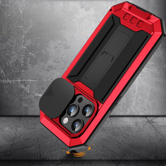 Калъф за iPhone 15 Pro Max, R-JUST CamShield Slide, брониран, червен / черен