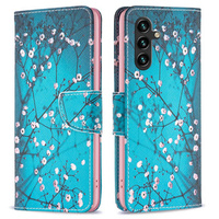 Калъф с капак за Samsung Galaxy A55 5G, Wallet, Sakura, син