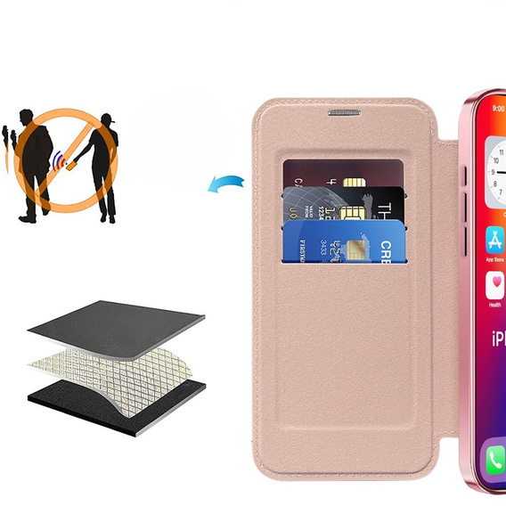 Калъф с капак за iPhone 16 Pro Max, RFID Wallet MagSafe CamShield, розов