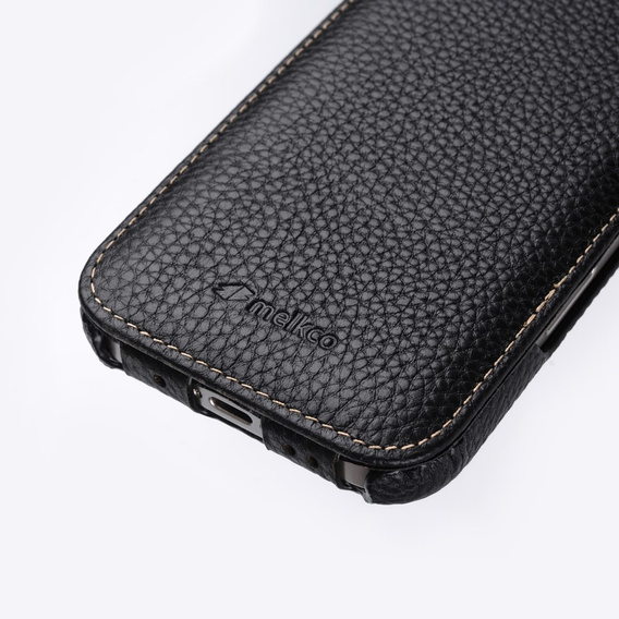 MELKCO калъф за iPhone 16 Plus, кожа, флип, черен
