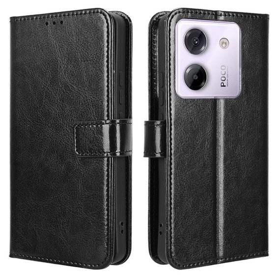 Калъф с капак за Xiaomi Poco M7 Pro 5G, Crazy Horse Wallet, черен