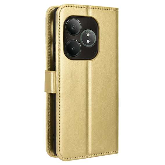 Калъф с капак за Realme GT 6 / 6T, Crazy Horse Wallet, златен