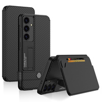 Флип калъф за Samsung Galaxy S25, GKK Card Slot Wallet, carbon черен