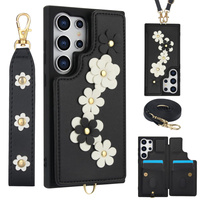 Калъфът за Samsung Galaxy S25 Ultra, Leather Flower Card Slot, черен