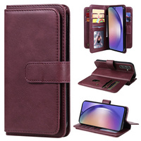 Калъф с капак за Samsung Galaxy A55 5G, 10 Card Slots Wallet, бордо