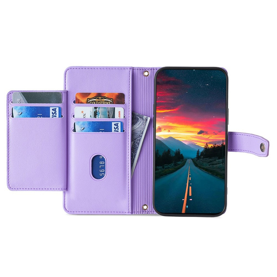 Калъф с капак за Motorola Moto G04 / G24 / G24 Power, Wallet Zipper Pocket, лилав