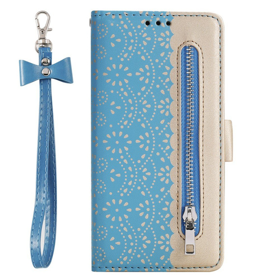 Калъф с капак за Xiaomi Redmi Note 10 Pro / Redmi Note 10 Pro Max, Wallet Pocket Zipper Lace, син