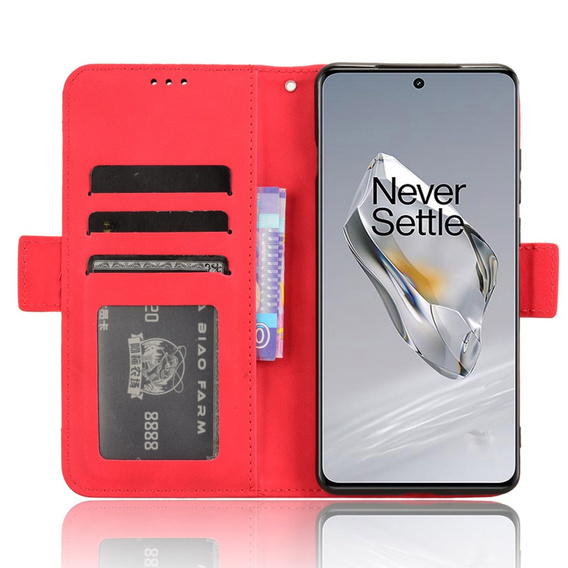 Калъф с капак за OnePlus 12 5G, Card Slot, червен