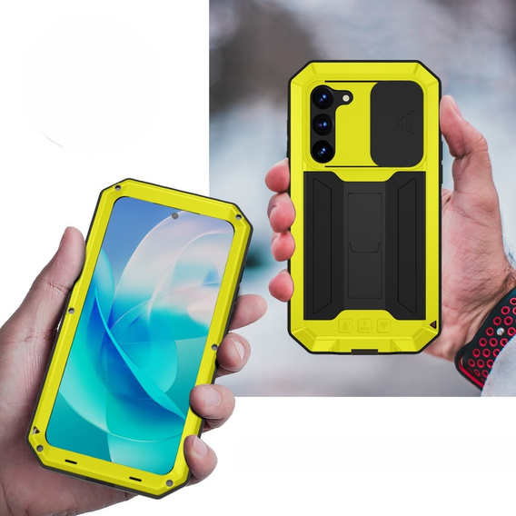 Брониран калъф за Samsung Galaxy S23, R-JUST CamShield Slide, жълт / черен